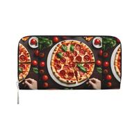 pvinnk Portefeuille à main en cuir élégant avec imprimé pizza pour femme, grande capacité décontractée, portefeuille de voyage prêt à l'emploi, noir, One Size, Art