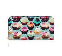 pvinnk Portefeuille en cuir élégant avec imprimé cupcakes colorés pour femme, grande capacité, style décontracté, prêt à voyager, noir, One Size, Art