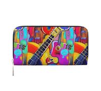 pvinnk Portefeuille en cuir élégant avec imprimé guitare acoustique et guitare pour femme, noir, One Size, Art