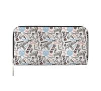 pvinnk Portefeuille en cuir élégant pour femme avec motif imprimé - Grande capacité - Style décontracté - Prêt à voyager, noir, One Size, Art