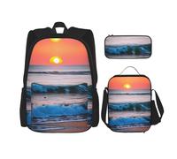 pvinnk Sunset And Sunrise With Ocean Sea Waves Print Comfortable Adjustable Shoulder Casual Fashion Backpack Lunch Bag Pencil Case, Black, One Size, Black, One Size, Noir , Taille unique