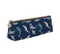 pvinnk Trousse à crayons bleue avec motif requin de dessin animé, élégante et pratique, grande capacité, triangulaire, avec fermeture éclair