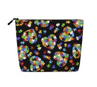 pvinnk Trousse de maquillage à une seule couche pour la sensibilisation à l'autisme, pièces de puzzle, motif cœur, organiseur de cosmétiques de voyage, grande capacité, fermeture éclair, noir, One