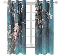 PVMLVM Lot De 2 Rideau Occultant 3D Imprimer Art De La Fleur Bleue Et Des Oiseaux Rideaux Et Draperies Moderne Pour Salon Chambre Enfant Cuisine Isolant Thermique Anti Froid À Oeillets Rideaux 234x230
