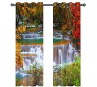 PVMLVM Lot De 2 Rideau Occultant 3D Imprimer Paysage De Cascade De Forêt Rideaux Et Draperies Moderne pour Salon Chambre Enfant Cuisine Isolant Thermique Anti Froid À Oeillets Rideaux 150x166cm