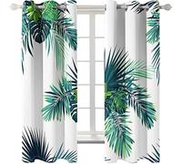 PVMLVM Lot De 2 Rideau Occultant Isolants Thermiques À Oeillets,Anti Froid Rideaux Et Draperies Intérieurs Salon, Rideaux pour Chambre Bebe Enfant 234x230cm, 3D Feuilles Vertes Tropicales Motif
