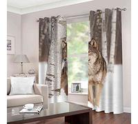 PVMLVM Lot De 2 Rideau Occultant Isolants Thermiques À Oeillets,Anti Froid Rideaux Et Draperies Intérieurs Salon, Rideaux pour Chambre Bebe Enfant 234x230cm, 3D Loup Animal De La Forêt Motif