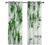 PVMLVM Rideau Occultant Salon Bambou Vert Chinois 3D Impression Rideaux Moderne Thermique Isolant Anti Froid Polyester Lot De 2 Rideaux De Fenêtre pour Chambre Cuisine Décoration 280x260cm