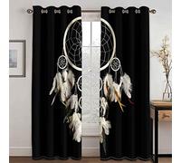 PVMLVM Rideau Salon Occultant 3D Motif Attrape-Rêves Noir Rideaux Et Draperies avec Oeillets Décoration De Fenêtre Isolation Thermique pour Intérieurs Et Maison Économie D'Énergie L220 x H215cm