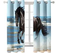 PVMLVM Rideaux Occultant pour Chambre À Coucher Salon Cuisine Oeillets Isolation Thermique Rideau Cheval Animal Noir 3D Imprimer Polyester Anti Froid Rideau Fenêtre 300x280cm, 2 Panneaux