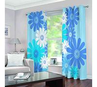 PVMLVM Rideaux Occultant pour Chambre À Coucher Salon Cuisine Oeillets Isolation Thermique Rideau Fleurs Bleues 3D Imprimer Polyester Anti Froid Rideau Fenêtre 234x230cm, 2 Panneaux