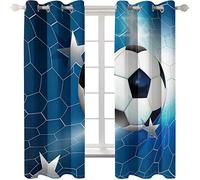 PVMLVM Rideaux Occultant pour Chambre À Coucher Salon Cuisine Oeillets Isolation Thermique Rideau Imprimé Football Bleu 3D Imprimer Polyester Anti Froid Rideau Fenêtre 234x230cm, 2 Panneaux