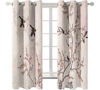 PVMLVM Rideaux Occultant pour Chambre À Coucher Salon Cuisine Oeillets Isolation Thermique Rideau Oiseau Fleur Rose 3D Imprimer Polyester Anti Froid Rideau Fenêtre 183x214cm, 2 Panneaux