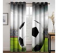 PVMLVM Rideaux Occultants Chambre 3D Football Noir Et Blanc Imprimé Rideau À Oeillets, Salon Et Chambre Enfant Décoration De Fenêtre 220x215cm 2 Panneaux Isolant Thermique Et Phonique Rideaux