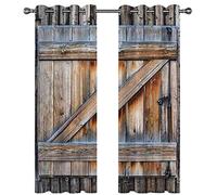 PVMLVM Rideaux Occultants Isolant Thermique Polyester Rideaux pour Garçon Fille Chambre Art De Porte en Bois Vintage 3D Design Moderne À Oeillets Salon Rideau 140x160cm(Largeur x Hauteur),2 Pièces