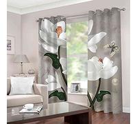 PVMLVM Rideaux Occultants Isolant Thermique Polyester Rideaux pour Garçon Fille Chambre Papillon Fleur Blanche 3D Design Moderne À Oeillets Salon Rideau 170x200cm(Largeur x Hauteur),2 Pièces
