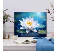 PVPQPR Affiche de paysage floral de nénuphar bleu peinture d'art mural de lotus blanc impressions sur toile photo pour salle de bain salle de yoga 70x100cm (28x39in) avec cadre