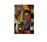 PVPQPR Affiche murale Picasso jaune et marron,peinture sur toile moderne abstraite représentant un masque tribal africain,décoration murale pour salon (60 x 80 cm,avec cadre)