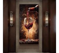 PVPQPR Grande toile encadrée Etra,peinture moderne sur le thème du vin rouge versé dans un verre,grande décoration murale pour salon,salle à manger,cuisine (30 x 60 cm(12 x 24 po) avec cadre)