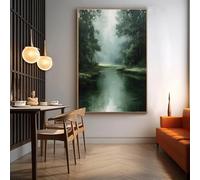 PVPQPR Grande toile représentant un paysage forestier avec reflets sur une rivière verte,des arbres brumeux et une scène naturelle,idéale pour décorer un salon (60 x 90 cm/sans cadre)