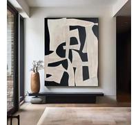 PVPQPR Peinture murale Wabi Sabi beige,tableau abstrait noir et beige,toile minimaliste,grandes images neutres,décoration de salon (80 x 120 cm,avec cadre)