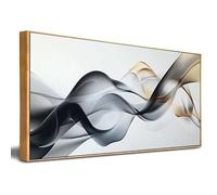 PVPQPR Tableau abstrait noir,blanc,gris et doré,ruban fluide,décoration murale moderne et minimaliste sur toile pour salon (50 x 100 cm(20 x 39 pouces),avec cadre doré)