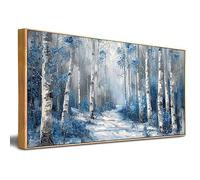 PVPQPR Tableau abstrait représentant un chemin forestier de bouleaux en hiver,encadré et encadré Décoration murale minimaliste nordique 30 x 60 cm (12 x 24 pouces) avec cadre doré