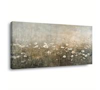 PVPQPR Tableau abstrait vintage sur toile,imprimé botanique de fleurs sauvages,paysage,décoration murale horizontale pour salon,70 x 150 cm (28 x 59 pouces),avec cadre