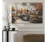 PVPQPR Tableau sur toile représentant un paysage champêtre d'automne,décoration murale rustique de style ferme,tableau de paysage impressionniste pour la décoration du salon (60 x 80 cm/sans cadre)
