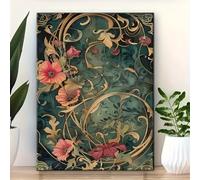 PVPQPR Tableau vintage sur toile à motifs floraux encadré,couleurs turquoise et or,imprimé botanique,idéal pour la décoration murale du salon (80 x 130 cm / 35 x 51 pouces) avec cadre