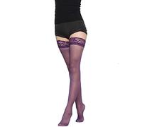 pvucpot Bas Dentelle Femme Sexy Grande Taille Antidérapant Silicone Autofixants Résille Transparent Jarretière Collant Élastique Violet Taille Unique Nylon 0.5 Opacité