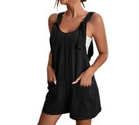 pvucpot Combishort Salopette Femme Ete Fluide Chic Sexy Mode Casual Combinaison Femmes Été sans Manches Coton Vintage Jumpsuit avec Poche Pantalon Combinaisons et Combishorts