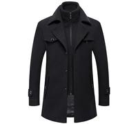 pvucpot Manteau Homme en Laine Chaud Mi-Long Hiver Trench Coat Slim Fit Classique Parka Pardessus Caban Business Duffle-Coats Coup-Vent Revers Overcoat