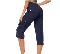 pvucpot Pantacourt Femme été Pantalon Cargo 3/4 Pantalon Capri Décontracté Pantalon d'extérieur Pantalon Corsaire Femme avec 6 Poches Pantalon ete Femme Leger pour la Randonnée