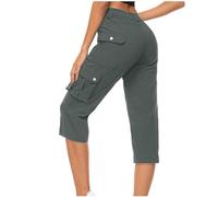 pvucpot Pantacourt Femme été Pantalon Cargo 3/4 Pantalon Capri Décontracté Pantalon d'extérieur Pantalon Corsaire Femme avec 6 Poches Pantalon ete Femme Leger pour la Randonnée
