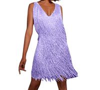 pvucpot Robe à Paillettes Samba Tango Latin Robe avec Gland 1920 Party Club Robe de Danse sans Manches Bretelles Spaghetti Dos Nu Glitter Party Mini-Robe Costume de Danse Robe de Cocktail du Soir ete