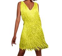 pvucpot Robe à Paillettes Samba Tango Latin Robe avec Gland 1920 Party Club Robe de Danse sans Manches Bretelles Spaghetti Dos Nu Glitter Party Mini-Robe Costume de Danse Robe de Cocktail du Soir ete