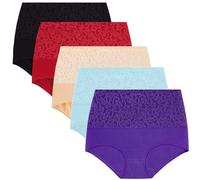 pvucpot Unterhosen Damen 5er Pack, Baumwolle Hohe Taille Unterwäsche, Hipster Stretch Atmungsaktive Panties für Frauen (L-3XL)