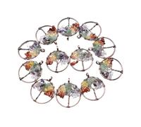 PVUVTNAHW 12 pièces 7 Chakra pierre naturelle enveloppe sagesse arbre de vie couleur or plaqué pendentifs ronds for la fabrication de collier(No1)