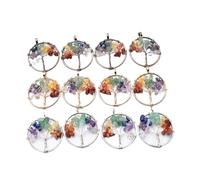 PVUVTNAHW 12 pièces 7 Chakra pierre naturelle enveloppe sagesse arbre de vie couleur or plaqué pendentifs ronds for la fabrication de collier(No2)