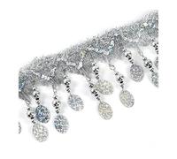 PVUVTNAHW 2/4 mètres de bordure en dentelle à paillettes et pompons 10 cm, ruban décoratif à franges for robe de mariée, vêtements de scène, rideau(Silver-6-2Meters)