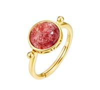 PVUVTNAHW Bague ajustable en argent sterling 925 avec cristal de malachite naturelle et fraise for femme(Red)