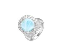 PVUVTNAHW Bague carrée en argent sterling 925 for femme, bijou en larimar bleu précieux, design rétro, pierre précieuse naturelle pure(7)
