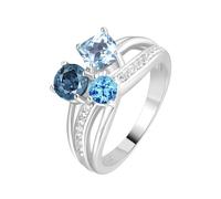 PVUVTNAHW Bague de luxe en argent sterling 925 avec topaze bleu ciel et 3 pierres for femme, bijoux raffinés(Resizable)