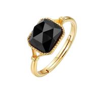 PVUVTNAHW Bague en argent sterling 925 avec agate noire naturelle et pierre précieuse, ajustable, plaquée or, for femme