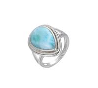 PVUVTNAHW Bague En Argent Sterling 925 Avec Pierres Précieuses Naturelles Larimar, Design Rétro, Classique Et Simple, Bijou Féminin For Rencontres.(9)