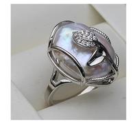 PVUVTNAHW Bague en perles baroques d'eau douce naturelles de grande taille, ajustable, for femme, anniversaire de mariage(Silver white pearl)