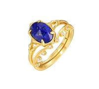 PVUVTNAHW Bague ouverte en argent sterling 925 avec lapis-lazuli naturel 6 x 9 mm for femme, bijou vintage tendance plaqué or, idéal comme cadeau de mariage