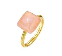 PVUVTNAHW Bague ouverte réglable en quartz rose naturel et argent sterling 925 for femme, plaqué or, bijoux en cristal rose