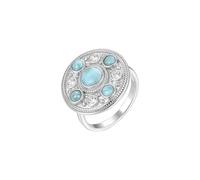 PVUVTNAHW Bague rétro en argent sterling 925 avec pierre précieuse ronde en larimar bleu naturel, bijou raffiné, cadeau d'anniversaire for femme(5)